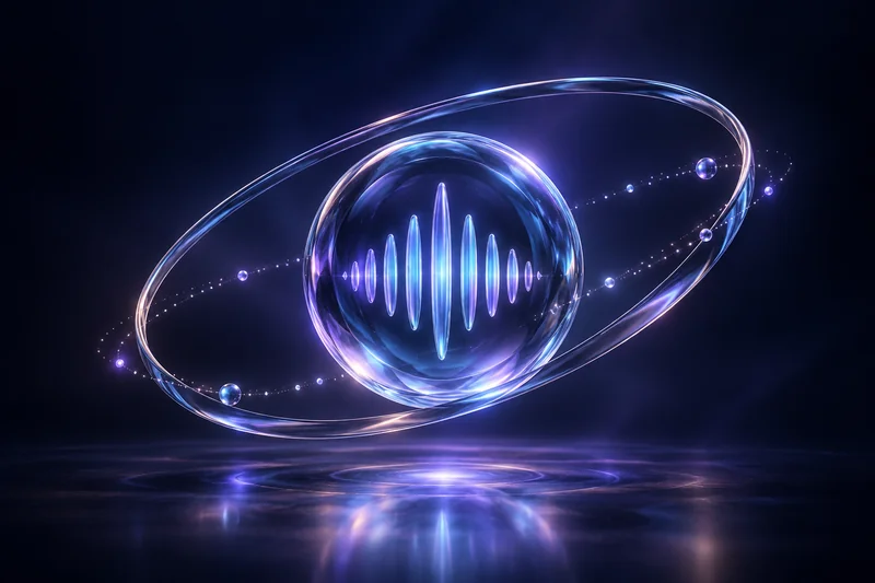 Een lichtgevende muzikale aanwezigheid van glas in een blauw-paarse baan.